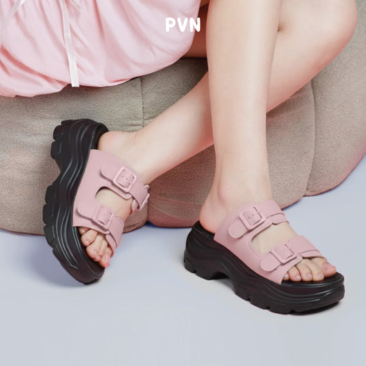 PVN Aran Sandal Tali Wanita Hitam Krem 217 — try on
